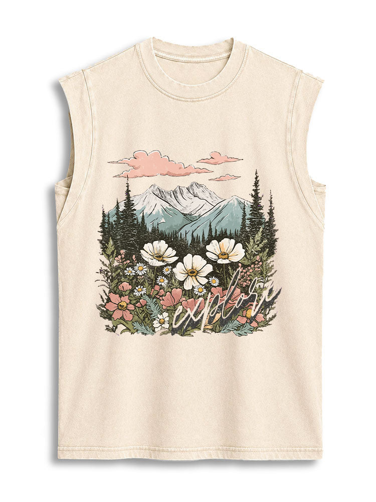 Explore Mountain Wildflower Vintage Washed Cotton Tank Top