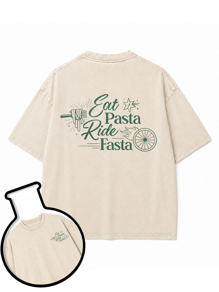 EAT PASTA RIDE FAST Washed T-Shirt