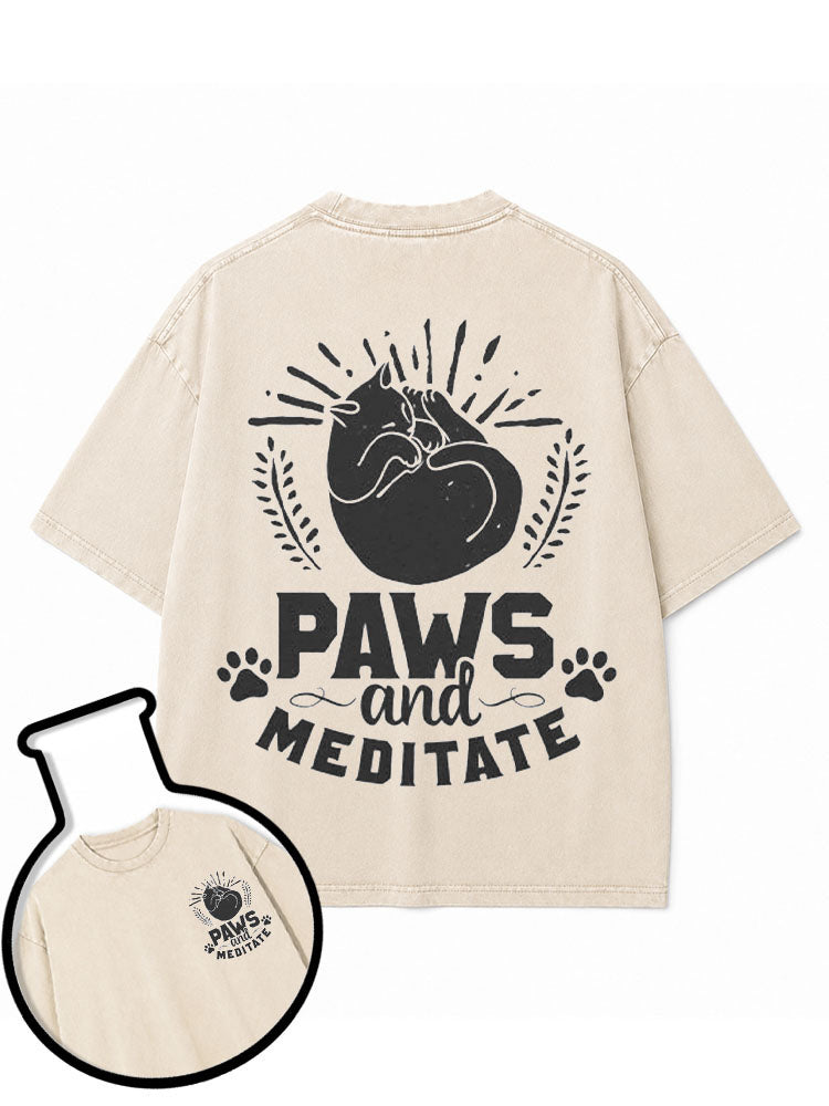 PAWS and MEDITATE Washed T-Shirt