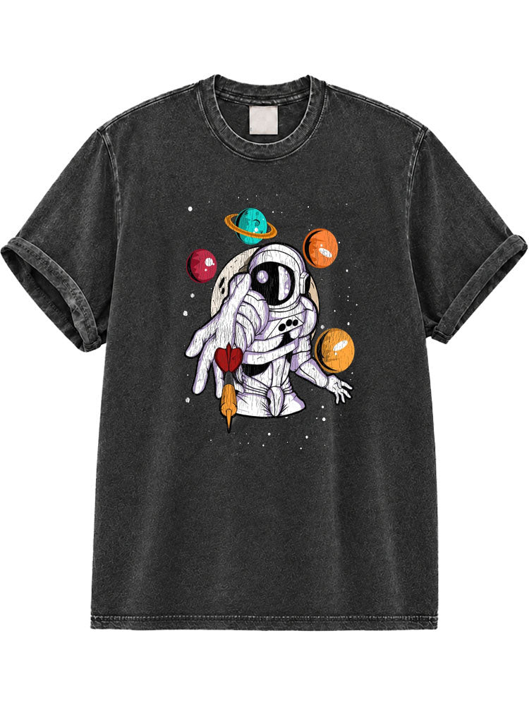 Astronaut Catching a Dart Washed T-Shirt