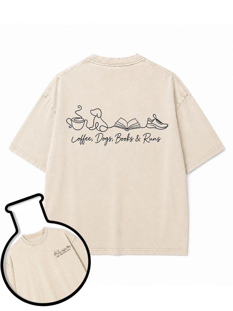 Coffee Dogs Books & Runs Washed T-Shirt