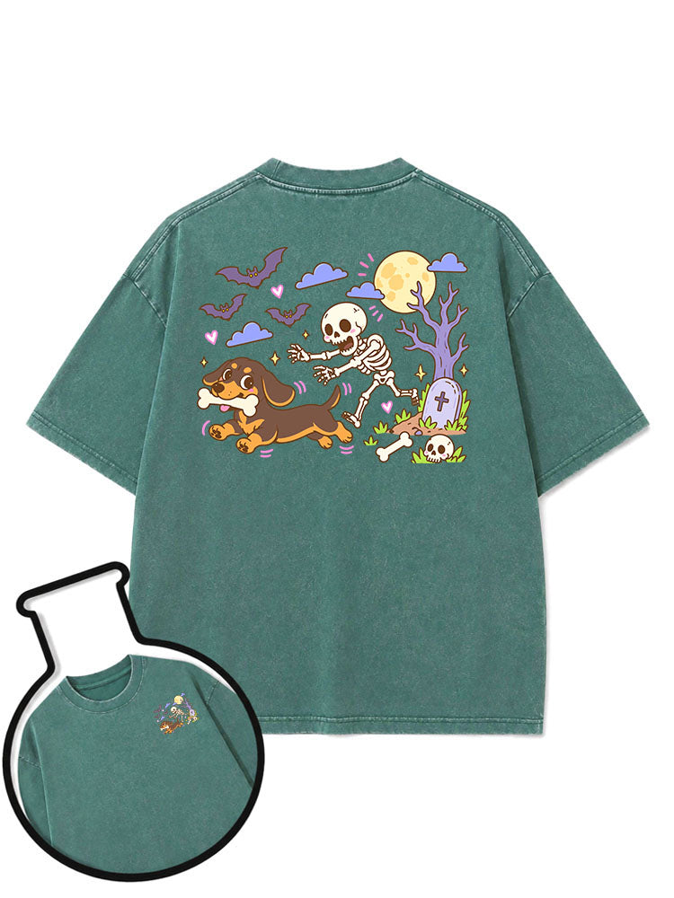 Corgi Halloween running Washed T-Shirt