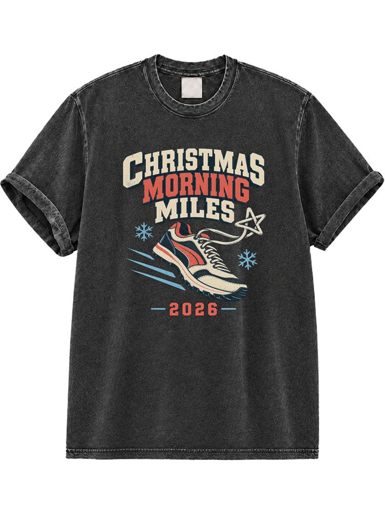 Christmas Morning Miles 2026 Washed T-Shirt