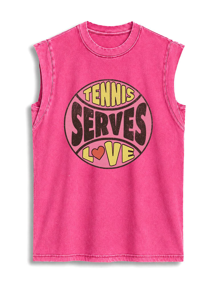 TENNIS SERVES LOVE Vintage Washed Cotton Tank Top
