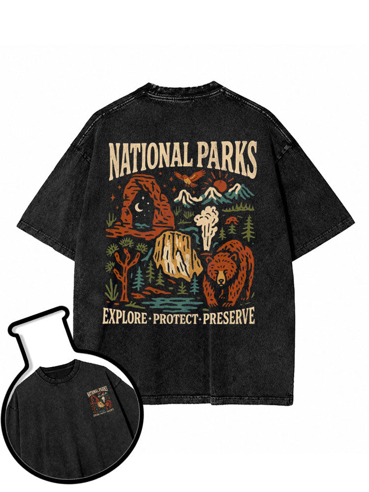 NATIONAL PARKS EXPLORE PROTECT PRESERVE Washed T-Shirt