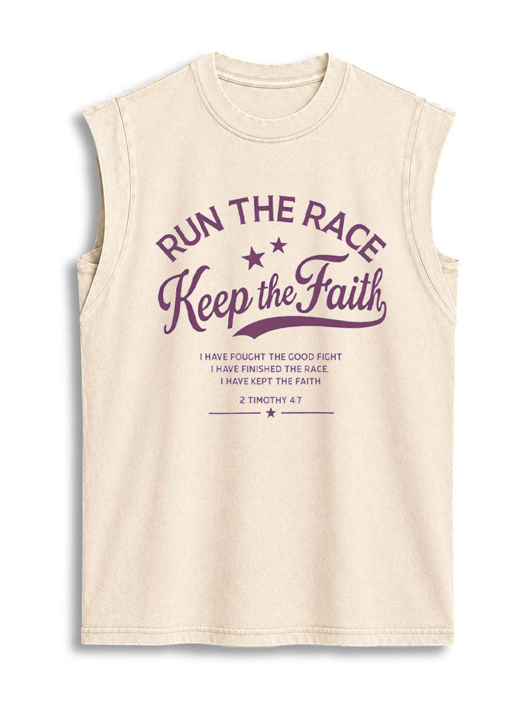 RUN THE RACE  KEEP THE FAITH Vintage Washed Cotton Tank Top