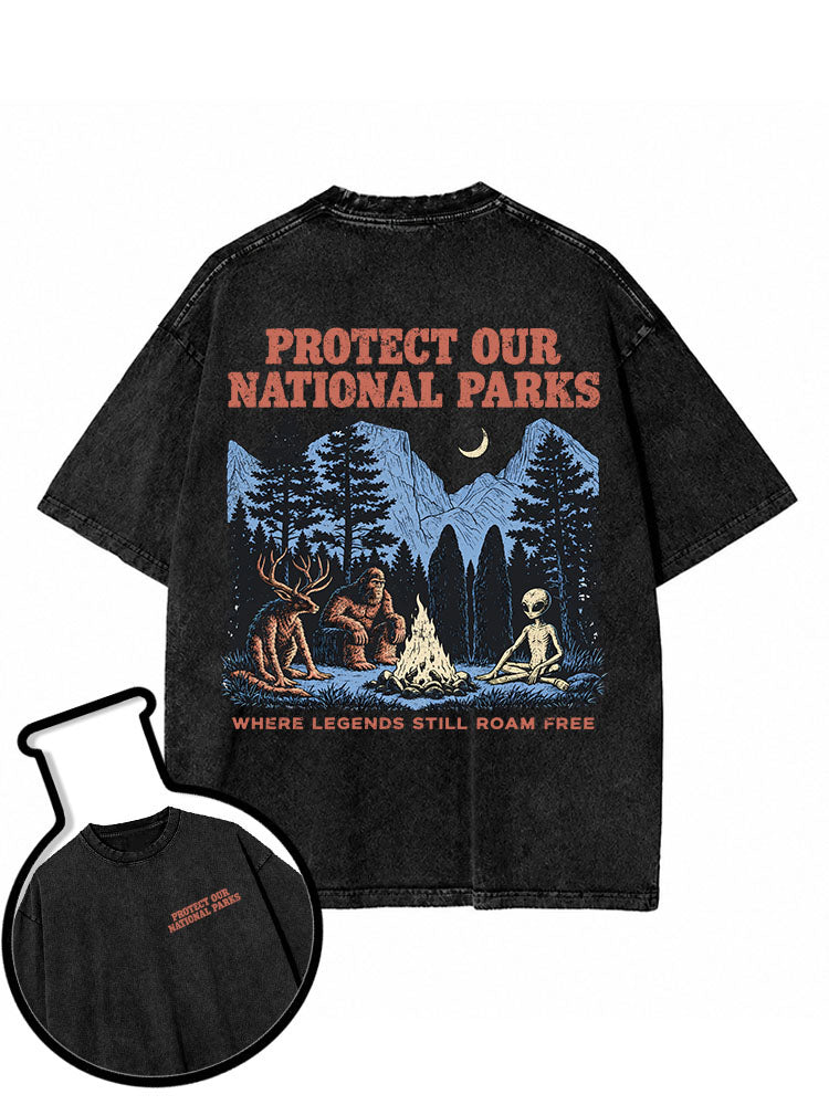 PROTECT OUR NATIONAL PARKS WHERE LEGENDS STILL ROAM FREE Washed T-Shirt
