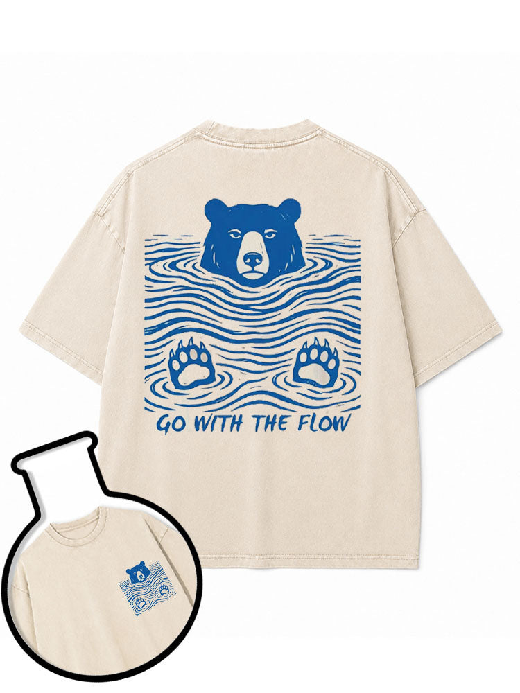 Go With The Flow Bear Washed T-Shirt