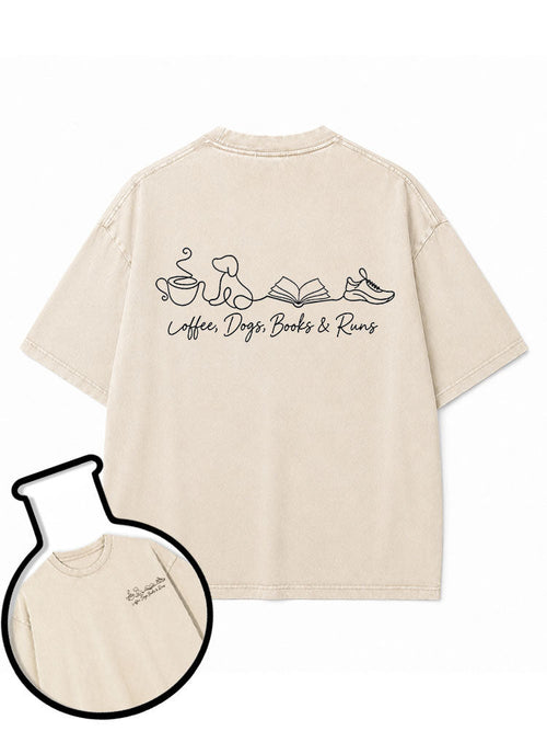 Coffee Dogs Books & Runs Washed T-Shirt