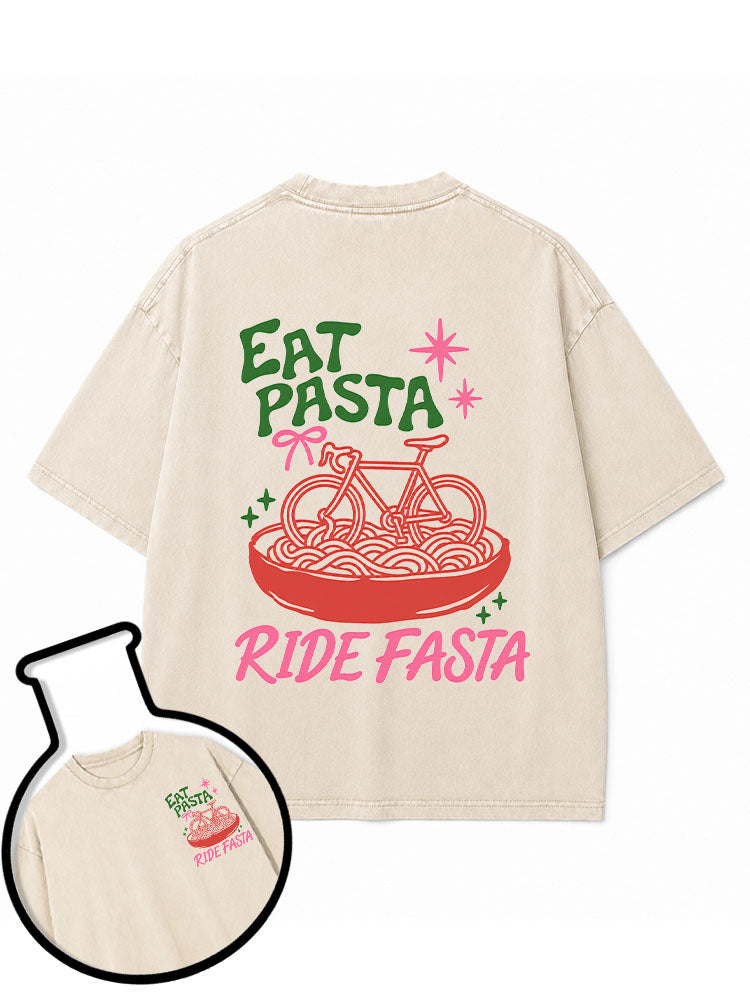 EAT PASTA RIDE FAST Washed T-Shirt