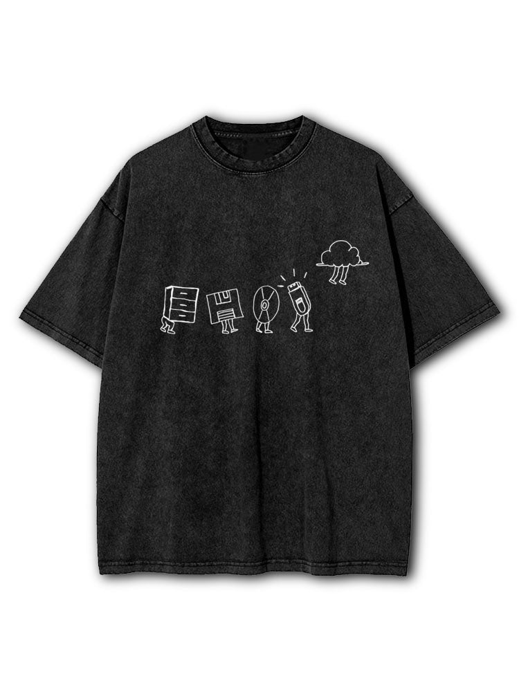 Computer Storage Evolution Washed T-Shirt