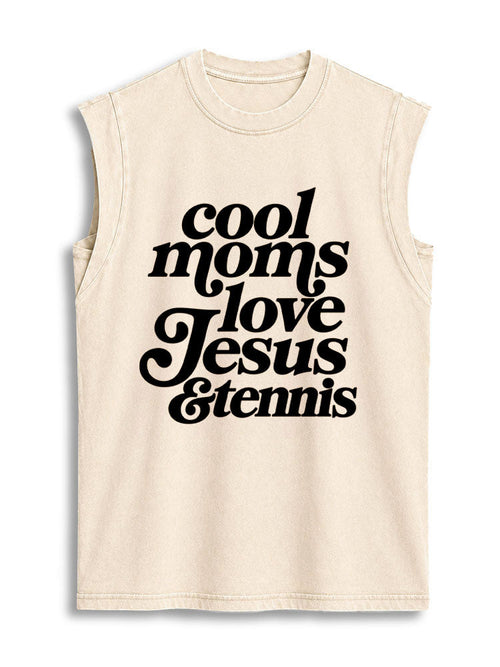 cool moms love Jesus & tennis Vintage Washed Cotton Tank Top